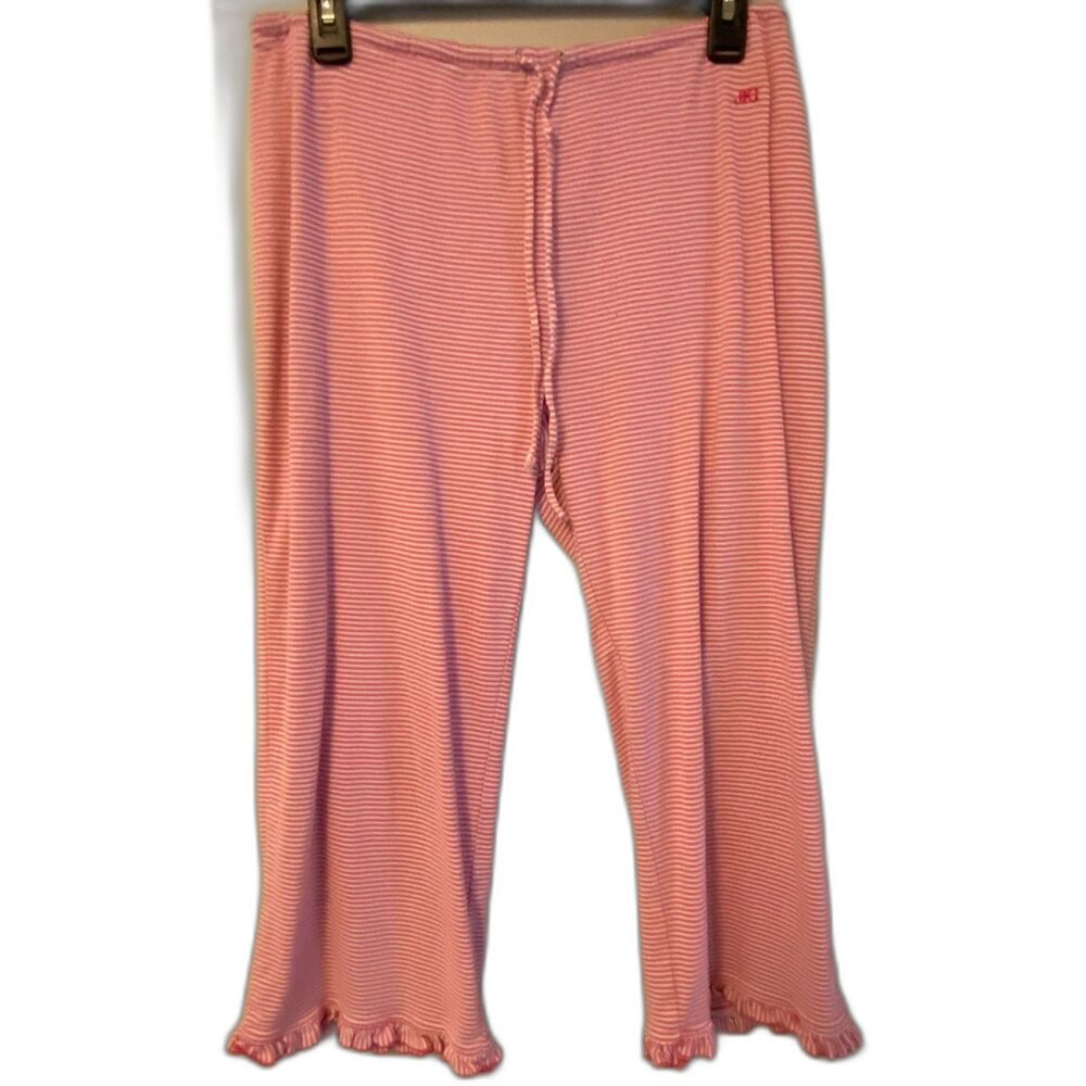 JK Intimates Pink White Striped Drawstring Capri Pajama Pants Women's Sz Small